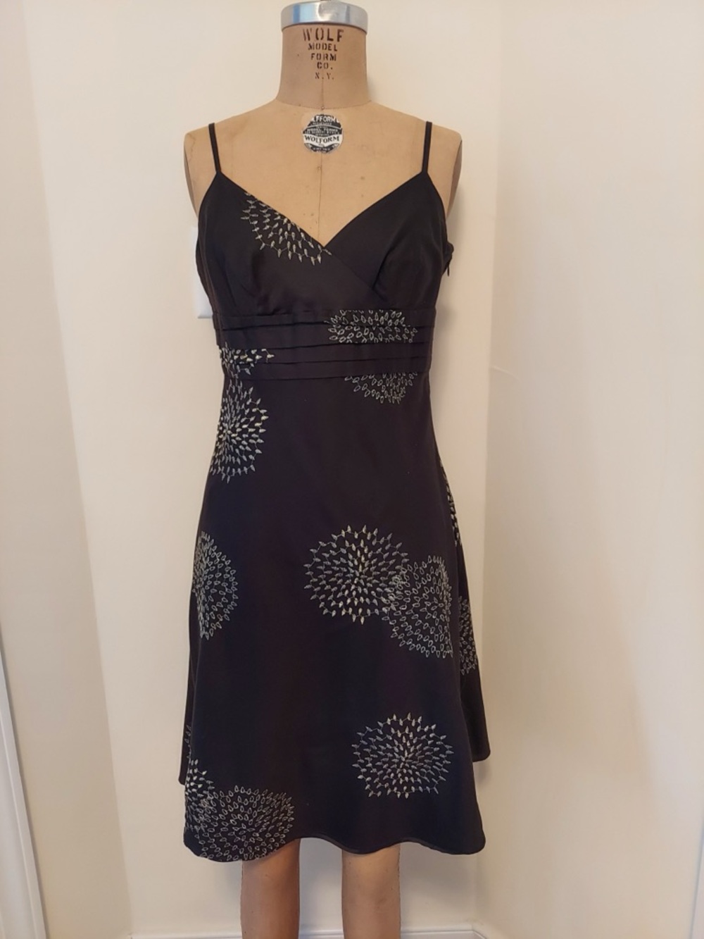 Brown Spaghetti-Strap Dress with Silver Burst Embroidery